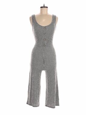 ALL NATURAL Cotton/Rayon Romper Black & White Striped Spaghetti-Strap Jumpsuit
